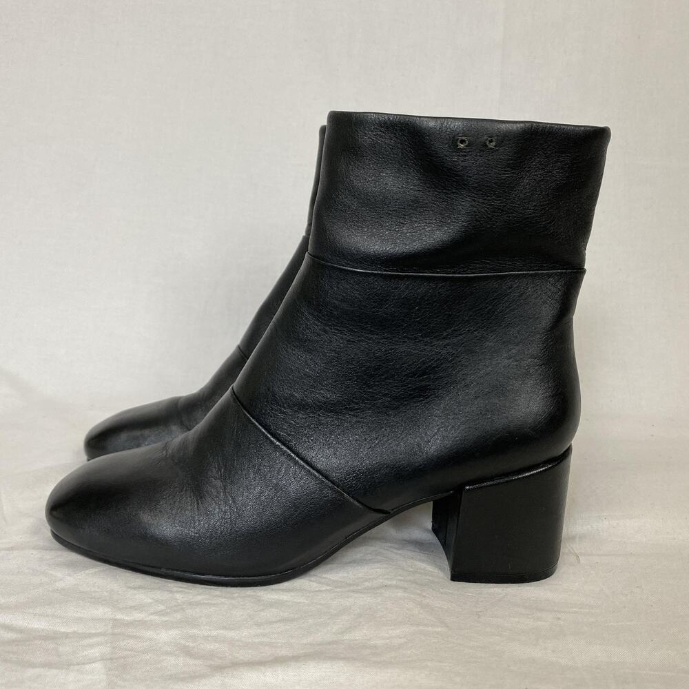 Vintage 90s Kenneth Cole Square Toe Ankle Boots 7.5 Black Leather Chunky Heel - Picture 6 of 15